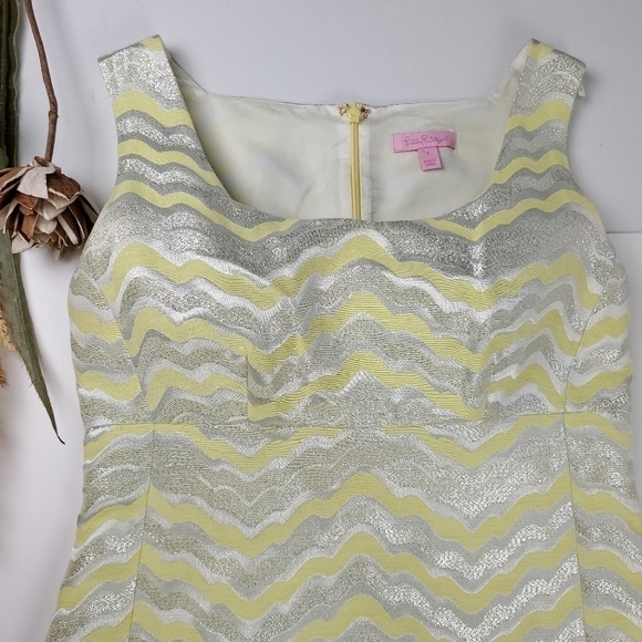 New Lilly Pulitzer Yellow Silver Stripe Dress 4 - Picture 10 of 12